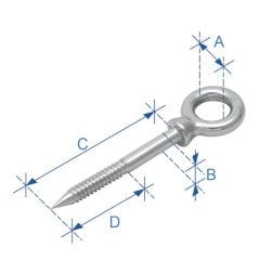 Gözlü Ağaç Vidası, Inox 316, 12x120Mm